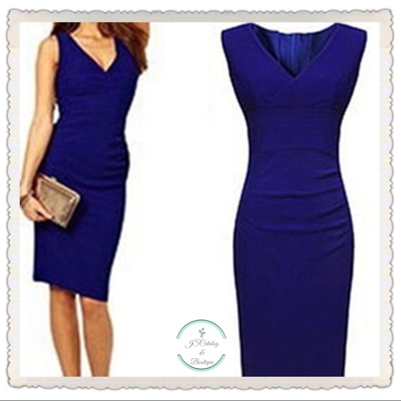 JSCatalog Dresses & Skirts - NEW Formal Chic Blue ZIP-Up Lightweight Midi Dress
